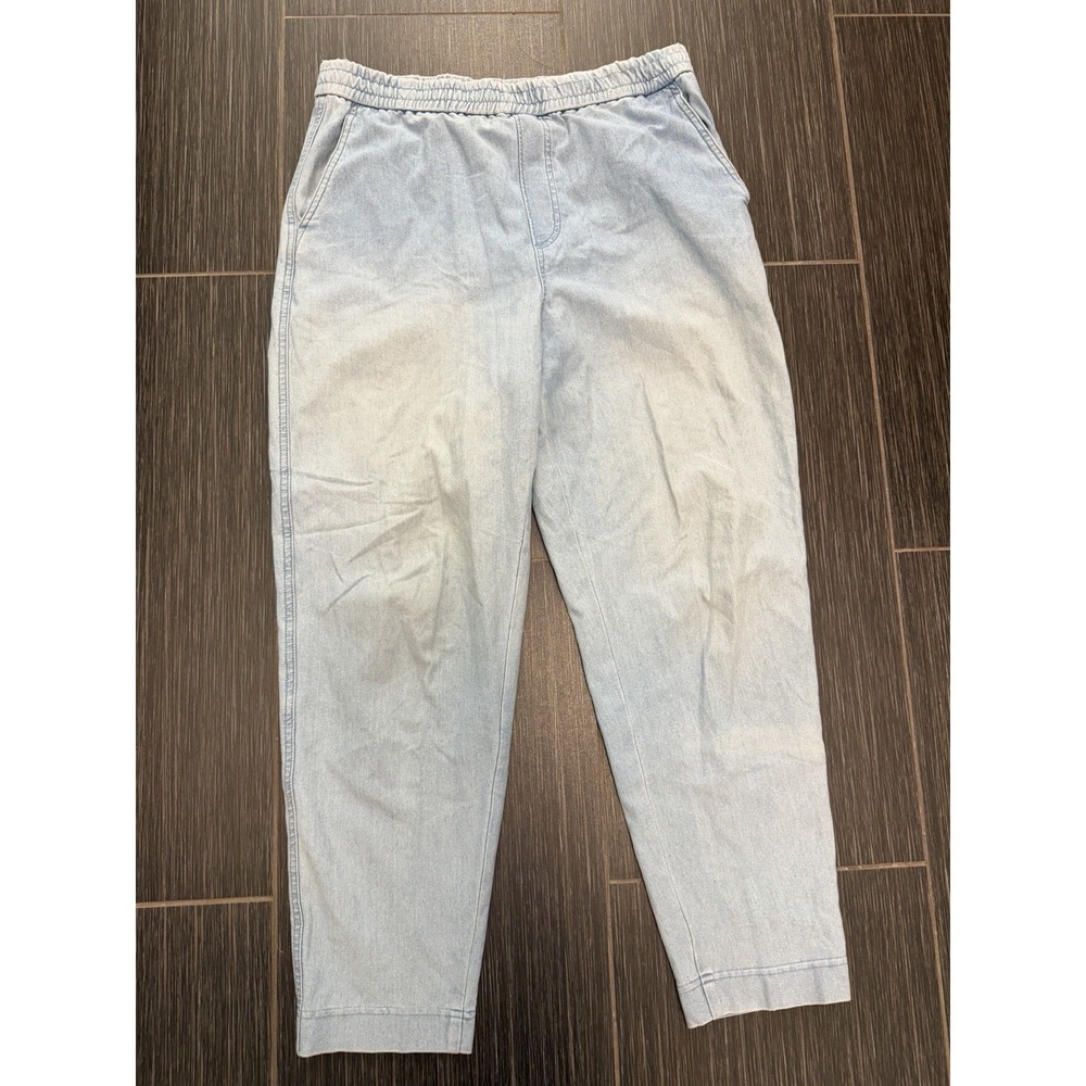 Uniqlo EZY Barrel Leg Faux Jeans Sz XL Pull On Sweats Light Wash Real Pockets